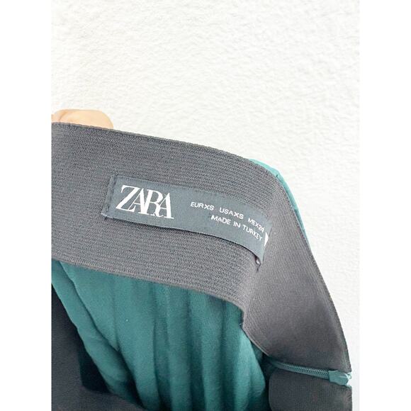 Zara Emerald Green Pleated Midi Skirt Size XS High Rise Chic Preppy Minimalist - Picture 5 of 13